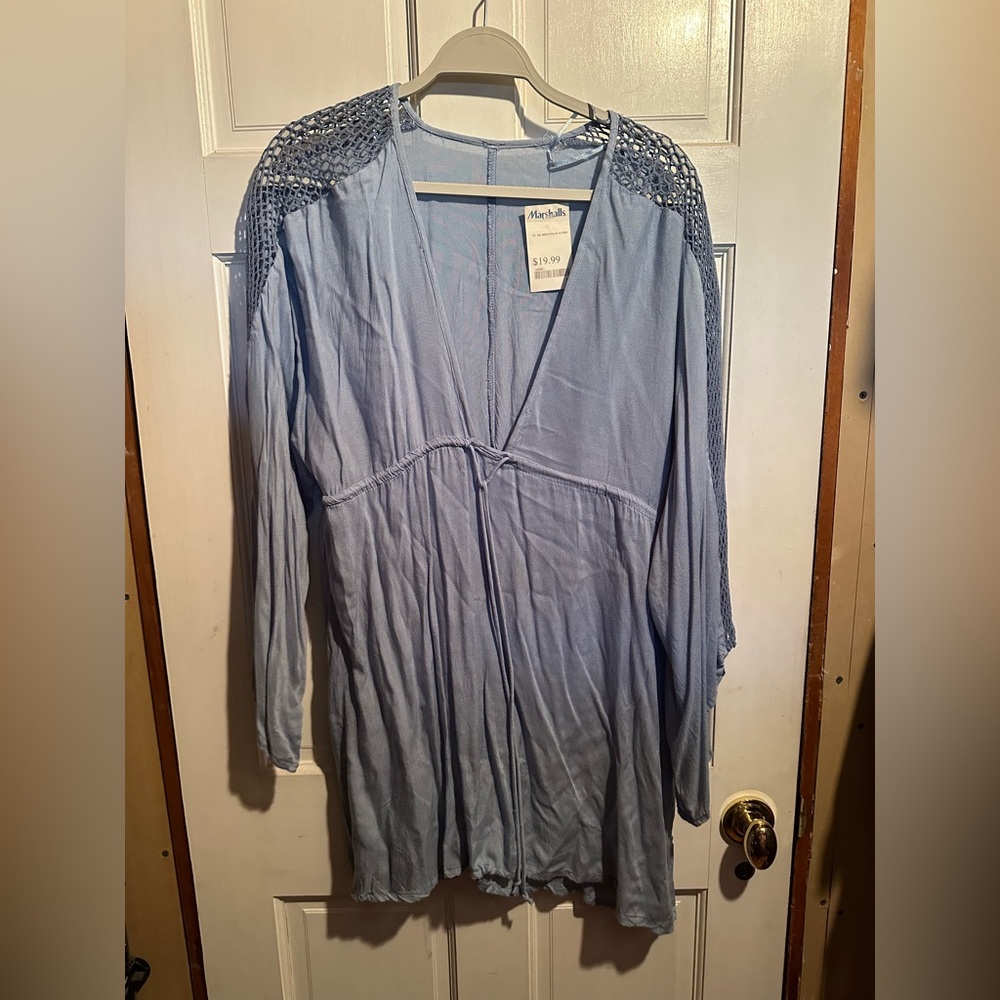 Light Blue Crocheted Bathing Suit Cover Up
